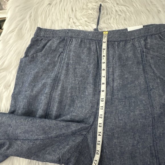 Old Navy womens NWT high rise crop pants 55% linen 3X elastic waist blue - Picture 9 of 13